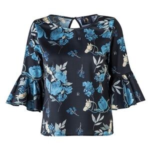 Ronner Women’s Design Cielo Blouse Jardin Floral 2/3 Bell Sleeves Back Button